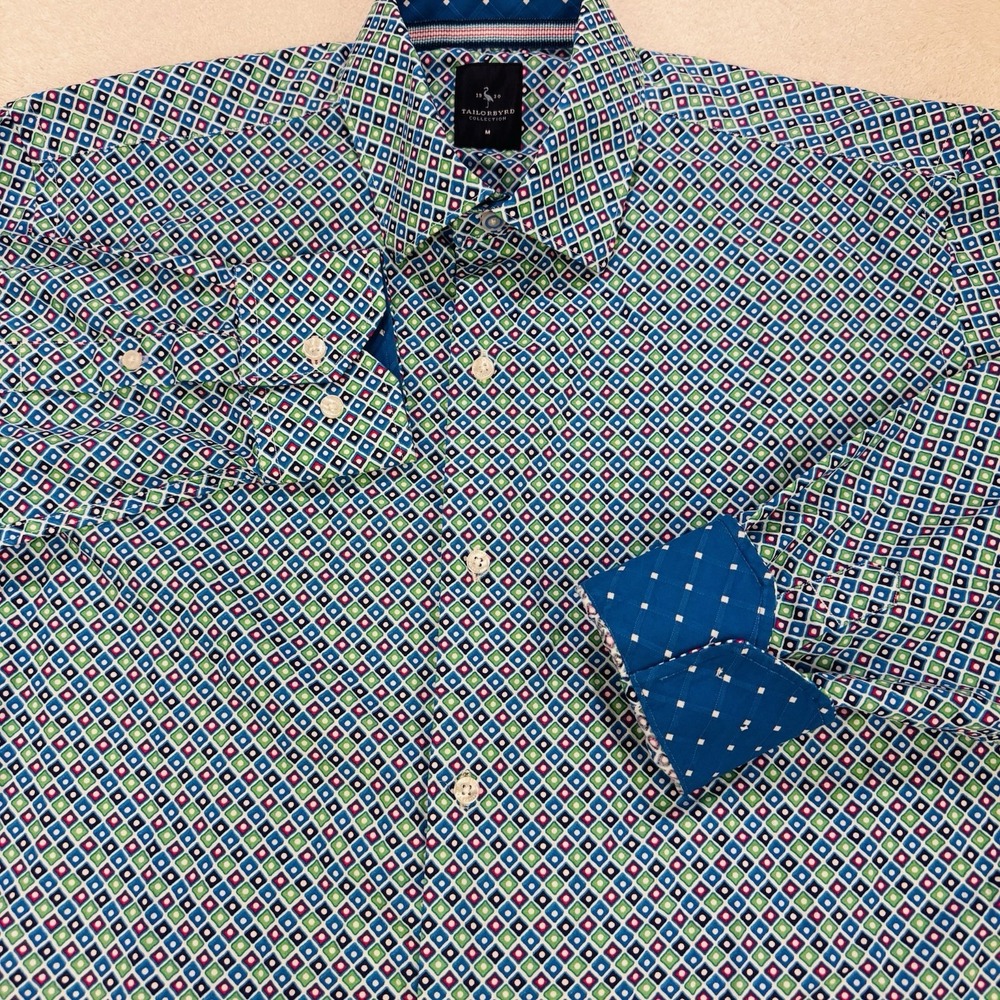 TailorByrd Shirt Mens M Button Front Long Sleeve Regular Fit Flip Cuffs Blue $99